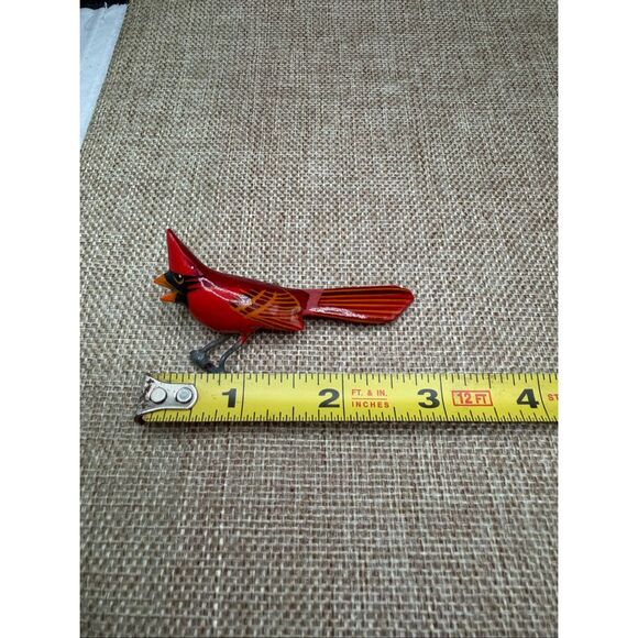 Vintage Hand-Painted Wooden Cardinal Pin & Screwback Earrings Set - Picture 10 of 12